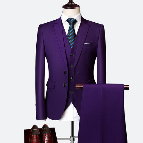 (10 colors) high quality men's suit 3 piece set, 2019 new slim business solid color suit, fashion large size groom dress suit