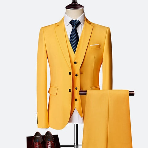 (10 colors) high quality men's suit 3 piece set, 2019 new slim business solid color suit, fashion large size groom dress suit