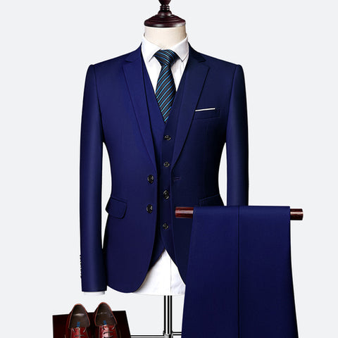 (10 colors) high quality men's suit 3 piece set, 2019 new slim business solid color suit, fashion large size groom dress suit