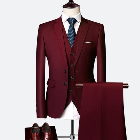 (10 colors) high quality men's suit 3 piece set, 2019 new slim business solid color suit, fashion large size groom dress suit