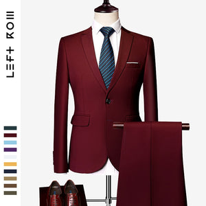 LeftROM 2019 Spring NEW Mens Fashion Slim Fit Stretch Finished Bottom Suits Blazer Groom Groomsmen Suit 2 pcs(Jacket+Pants)