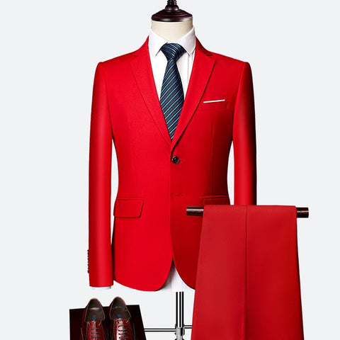 LeftROM 2019 Spring NEW Mens Fashion Slim Fit Stretch Finished Bottom Suits Blazer Groom Groomsmen Suit 2 pcs(Jacket+Pants)