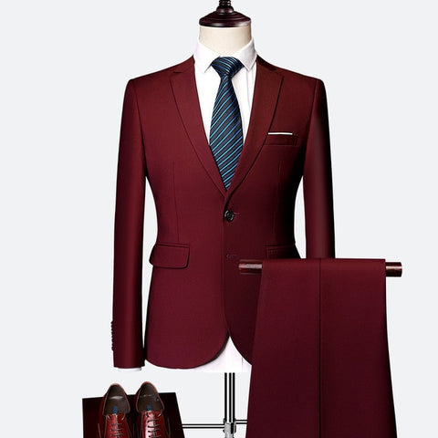 LeftROM 2019 Spring NEW Mens Fashion Slim Fit Stretch Finished Bottom Suits Blazer Groom Groomsmen Suit 2 pcs(Jacket+Pants)