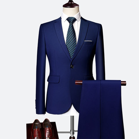 LeftROM 2019 Spring NEW Mens Fashion Slim Fit Stretch Finished Bottom Suits Blazer Groom Groomsmen Suit 2 pcs(Jacket+Pants)