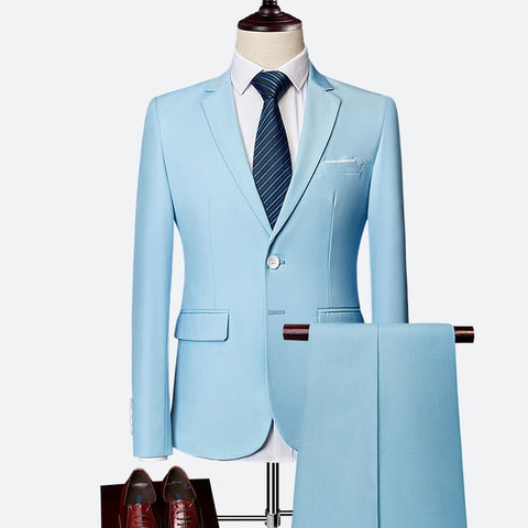 LeftROM 2019 Spring NEW Mens Fashion Slim Fit Stretch Finished Bottom Suits Blazer Groom Groomsmen Suit 2 pcs(Jacket+Pants)