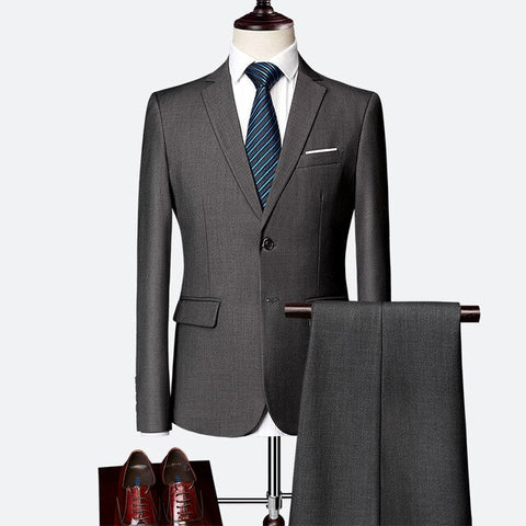 LeftROM 2019 Spring NEW Mens Fashion Slim Fit Stretch Finished Bottom Suits Blazer Groom Groomsmen Suit 2 pcs(Jacket+Pants)