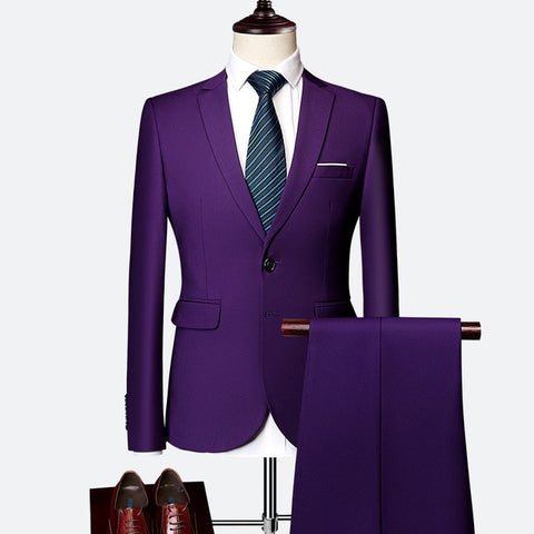 LeftROM 2019 Spring NEW Mens Fashion Slim Fit Stretch Finished Bottom Suits Blazer Groom Groomsmen Suit 2 pcs(Jacket+Pants)